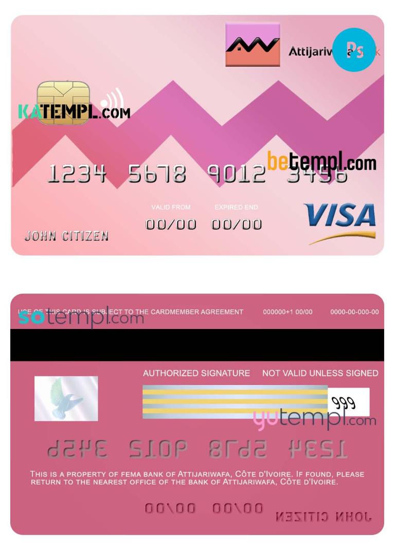 Cote d'Ivoire Attijariwafa visa credit card template in PSD format, fully editable